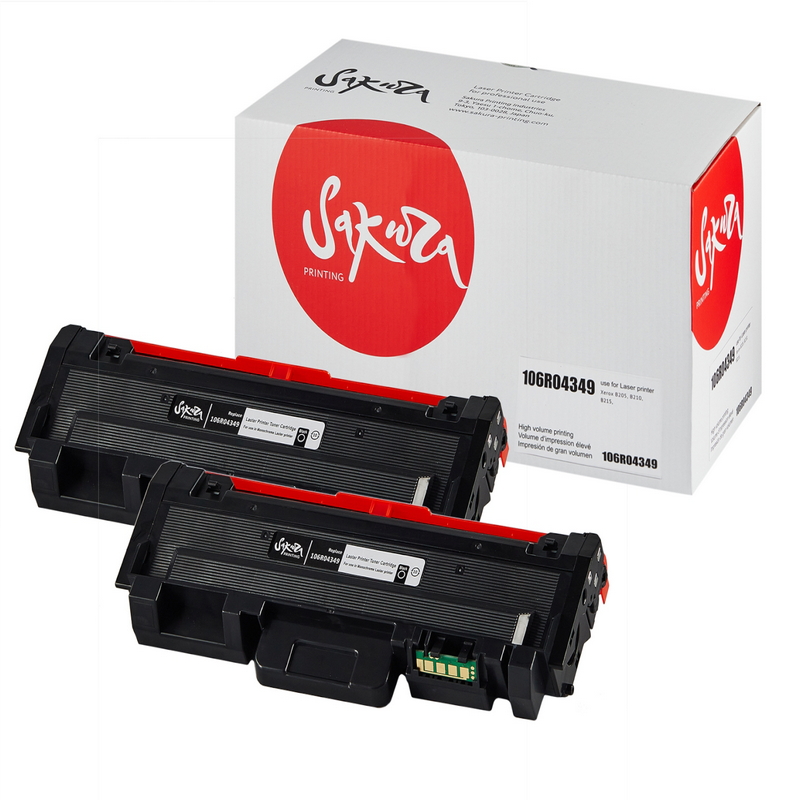 Картридж Sakura 106R04349 для XEROX, черный, 2шт. по 3000 к.