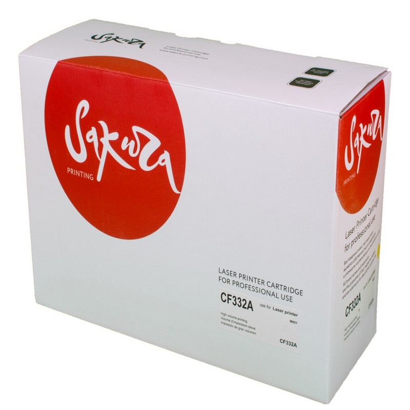 Картридж Sakura CF332A (654A) для HP, желтый, 15000 к.