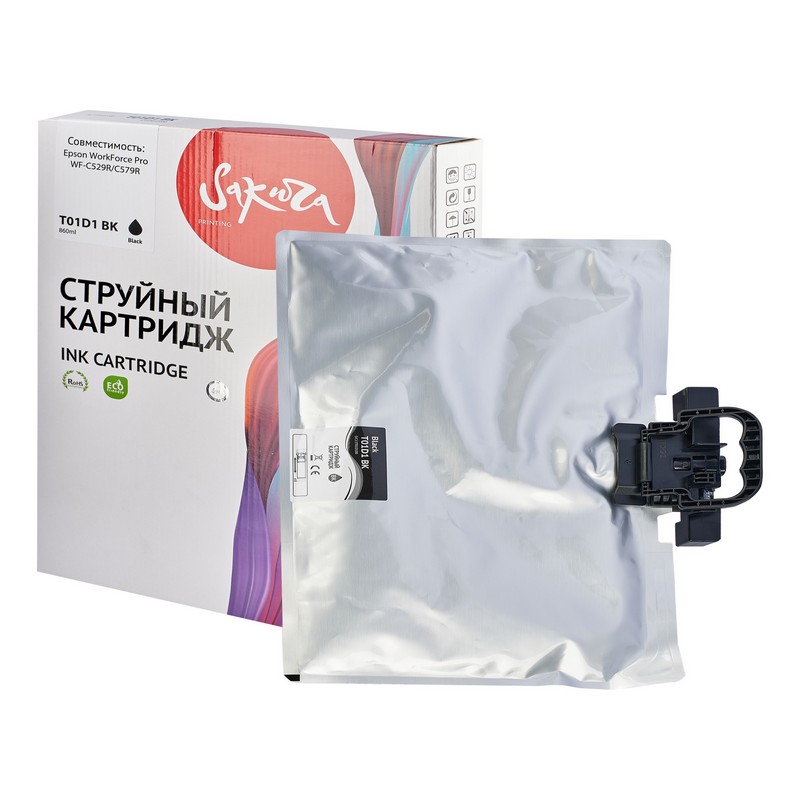 Контейнер с чернилами Sakura C13T01D100 (T01D1 BK) для Epson, черный, 50000 к., 860 мл.
