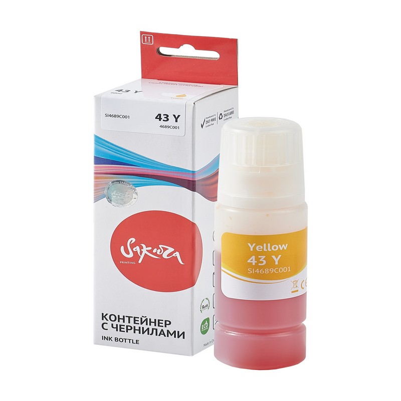 Чернила Sakura 4689C001 (GI-43Y) для Canon, желтый, 3800 к., 60 мл.