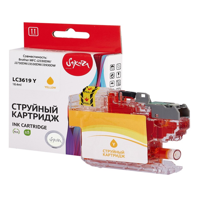 Струйный картридж Sakura LC3619Y для Brother, желтый, 18,4 мл., 1500 к
